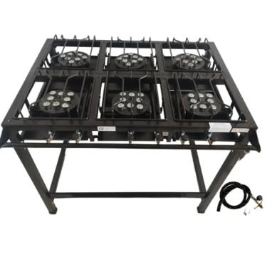 Imagem de Fogão Industrial 6 Bocas Alta Pressão Preto c/Mang e Reg