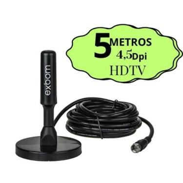 Imagem de Antena Digital Amplificada Interna Externa Conversor 5 Metros Base Imã
