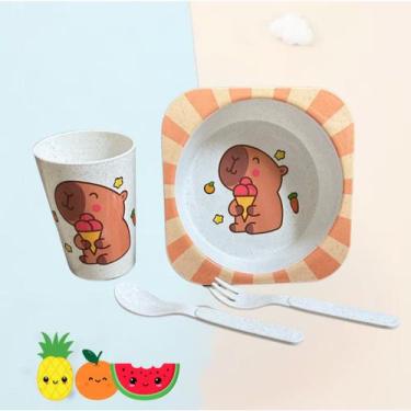 Imagem de Conjunto Kit Infantil Alimentação 4 peças talheres copo prato P/ Bebê 