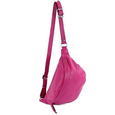 Imagem de modamoda de - T77 - Bolsa italiana para quadril, bolsa média feita de couro macio, rosa, L, Bolsa esportiva e moderna, bolsa de bumbum, bolsa de peito