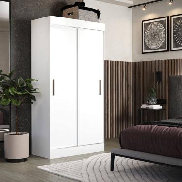 Imagem de Guarda-Roupa Solteiro Compacto 2 Portas de Correr Branco Brilho Ideal para Quarto Pequeno e Otimizar Espaco