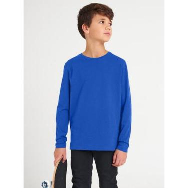 Imagem de Camiseta Básica Manga Longa Infantil Unissex - Slim Fitness, Azul, 6