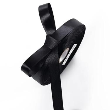 Imagem de Fita de cetim preta de 1,27 cm x 50 metros fitas de tecido de face única para embrulho de presente, artesanato, fabricação de laços, costura, casamento, decoração de casa