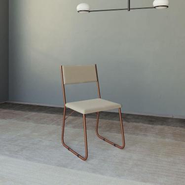 Imagem de Cadeira De Jantar Estofada Angra - Cobre E Bege - Cor: Marrom