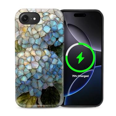 Imagem de heindiy Capa para iPhone 16e, compatível com MagSafe, capa brilhante, proteção total, à prova de choque, anti-arranhões, capa de TPU, capas para homens e mulheres - vitrais de arbusto de hortênsias
