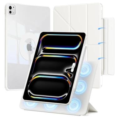 Imagem de SANDUODD Capa para iPad Pro de 13 polegadas M5/M4, capa protetora magnética removível de couro PU dobrável em Y com clipe para porta-lápis (branca)