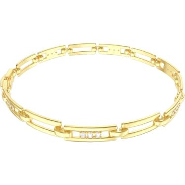 Imagem de Britier Pulseira feminina banhada a ouro real 14K com zircônia cúbica, pulseiras de ouro delicadas para mulheres, joias modernas, presente de amor perfeito para o Natal, Dia dos Namorados.