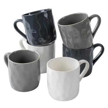 Imagem de slsgwoc Conjunto de 6 canecas de café de porcelana com textura de beliscar à mão, não tóxico, presente elegante 368 g caneca de café chá leite coco, pode ir ao micro-ondas e lava-louças (azul escuro