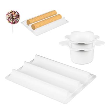 Imagem de Conjunto de cortador e empurrador de bolo com bandeja de cavidade dupla, molde circular para bolo, material ABS não impresso em 3D e pode ser lavado na lava-louças, pop de bolo profissional uniforme