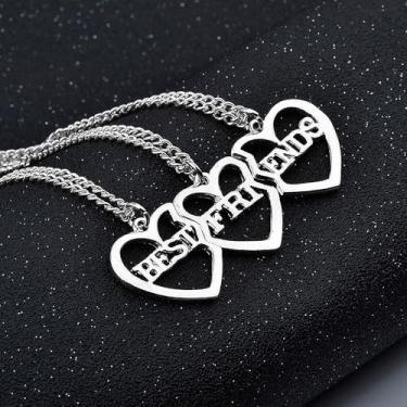 Imagem de Conjunto de colar elegante com pingente de coração de prata Best Friends Forever BFF com 3 peças, acessórios de amizade