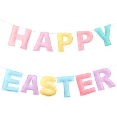 Imagem de Hahafelt Faixa de feltro feliz de páscoa de 3 metros Pastel Happy Easter Guirlanda Decorações de lembrancinhas temáticas de primavera suprimentos para lareira de manto