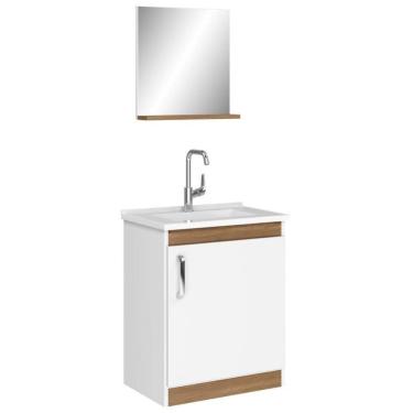 Imagem de Conjunto Para Banheiro Gabinete Lavatório E Espelheira Cesana 50cm B06 Branco Carvalho - Lyam Decor