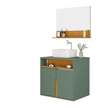 Imagem de Kit Armário Organizador Gabinete P/Banheiro Com Espelheira E Star 2 Portas(Harmonia Pistache Com Nature)