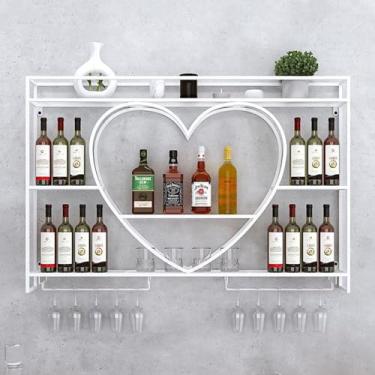 Imagem de HGTRH Conjunto de prateleira de vinho de ferro montado na parede com suportes de taças, prateleiras flutuantes para parede com prateleiras de taça de vinho, prateleira de exibição de garrafa de bar de