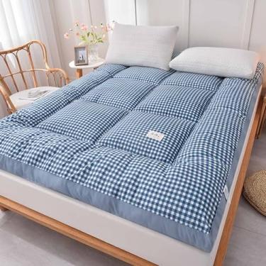 Imagem de Yadlan Colchão futon japonês, colchão de chão, colchão dobrável tatami, colchão de acampamento portátil, fácil de guardar, tecido respirável para colchão de sofá azul 200 x 220 cm