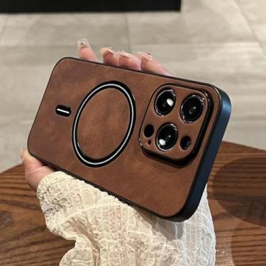 Imagem de HTVJFX Capa de couro magnética com carregamento sem fio de luxo para iPhone 16 Plus (para iPhone 16 Plus/marrom)