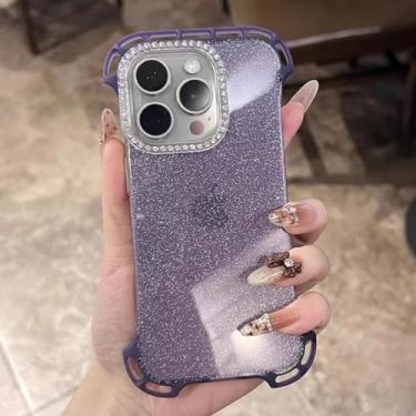 Imagem de HTVJFX Capa ultrafina transparente com glitter e sem moldura para iPhone 15 Pro Max, capa rígida de acrílico à prova de choque (para iPhone 15 Pro Max/roxa)