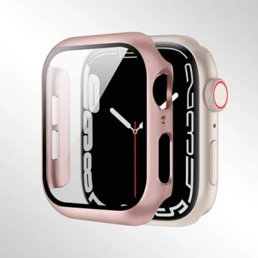 Imagem de Compatível com Apple Watch séries 10/9/8/7/6/5/4 40/41/44/45/42/46 mm, com um protetor de tela de vidro temperado e uma capa rígida de PC para proteção total. (rosa rosa, 40 mm)