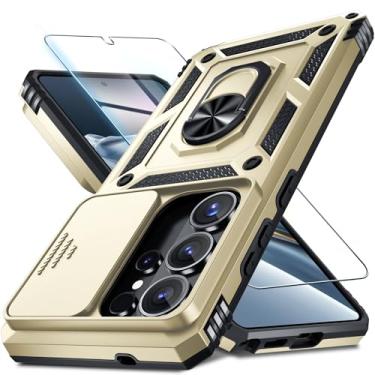 Imagem de Janmitta Compatível com Samsung Galaxy S26 Ultra, capa de lente de câmera deslizante embutida + protetor de tela + suporte de anel de dedo, capa de telefone de corpo inteiro resistente à prova de