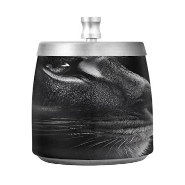 Imagem de Qilmy Cinzeiro de leão de aço inoxidável com tampa - Cinzeiro de cigarro à prova de vento sem cheiro sem fumaça para casa, escritório, carro, pátio, varanda (uso interno e externo)