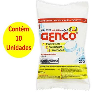 Imagem de Kit 10 Pastilha de Cloro Genco 200gr 3 em 1 Múltipla ação