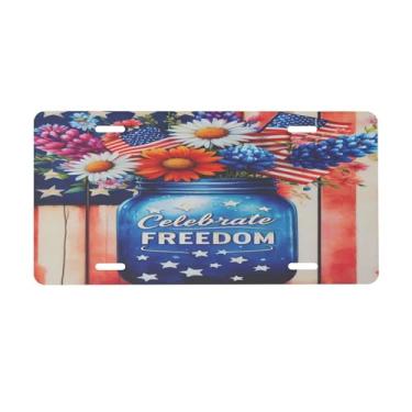 Imagem de Placa de licença de flor da bandeira americana para placas de carro dianteiras de alumínio metal adequado para caminhão placa de porta de carro bar café acessórios automotivos para homens mulheres 15