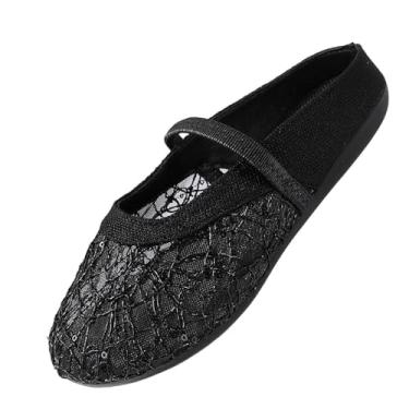 Imagem de Tênis feminino casual elástico bico redondo versátil confortável respirável para lazer ao ar livre, Preto, 35