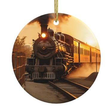 Imagem de Estampa de trem a vapor para pendurar em cerâmica de Natal, pingentes de porcelana, decoração criativa de Natal