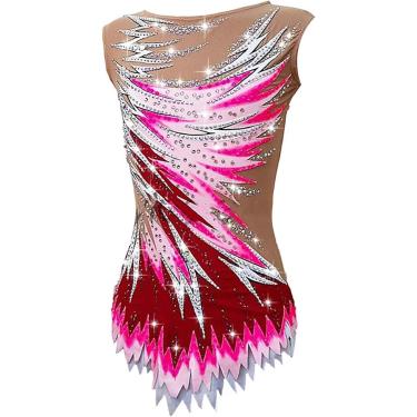 Imagem de Collant De Ginástica Rítmica Sem Mangas Macacão De Dança Respirável Gola Redonda Uniforme De Ginástica Rítmica, Red, XXS
