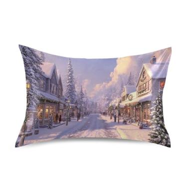 Imagem de Blueangle Fronha de cetim Christmas Street para cabelo e pele, fronha de seda, tamanho Queen (51 x 76 cm) - Capas de almofada de cetim com fecho de envelope (731)