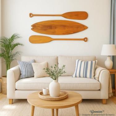 Imagem de Remos decorativos com prancha de madeira decoração de parede praia madeira pinus decoração náutica