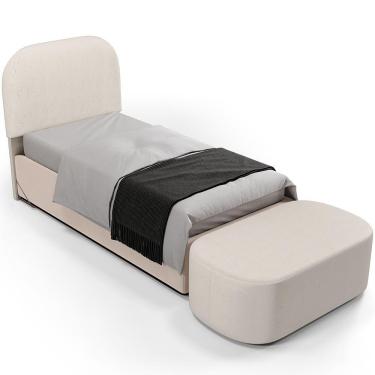 Imagem de Cabeceira Cama Box 100cm Lanna Com Puff Recamier Doha W01 Linho Cru - Lyam Decor