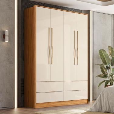 Imagem de Guarda Roupa Roupeiro Domo 4 Portas 4 Gavetas Cinamon Touch Off White Demóbile