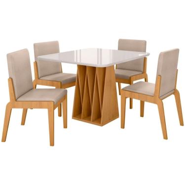 Imagem de Kit Mesa De Jantar Orquestra Com 4 Cadeira Sinfonia Em Linho Naturale-off White-creme