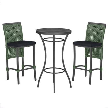 Imagem de Mesa Bistro E 2 Banquetas Roma Preta Corda Náutica 12 Verde