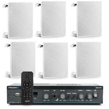 Imagem de Kit Som Ambiente Frahm com 6 Arandelas Teto Gesso e Receiver Bluetooth
