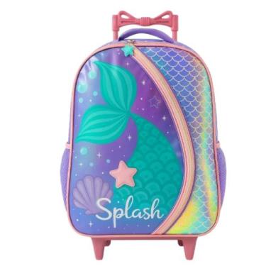 Imagem de Mochila Rodinha Infantil Feminino Estampa Sereia Tamanho Grande E Resi