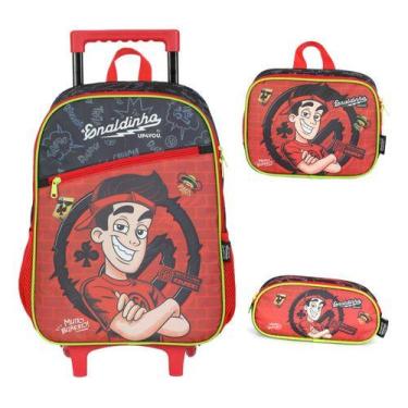 Imagem de Kit Mochila Rodinhas Lancheira Estojo Original Enaldinho, Vermelho