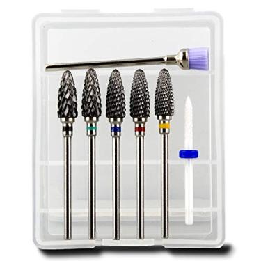 Imagem de Feecy Conjunto de brocas de unhas de cerâmica para esmalte de gel acrílico profissional, kit de brocas de unhas Efile de 1,9 cm para ferramentas de arte de unhas com suporte para manicure, pedicure, cutículas, ferramentas de arte de unhas com suporte, 7 peças (S07-B3u)