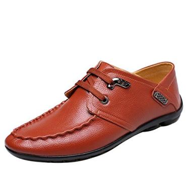 Imagem de Sapato masculino casual de couro formal Gaorui com ponta de asa macia com cadarço EU 38-42, Rosso Marrone, 6.5