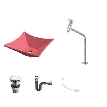 Imagem de Kit Cuba L30 C/Torneira Link 1062 Metal + Válvula Click 1''G + Sifão Cromado + Flexível Rosa