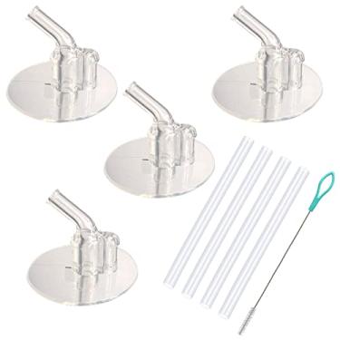 Imagem de Canudos de substituição para garrafa Thermos Funtainer de 350 ml (F401), 4 conjuntos (4 canudos de silicone, 4 hastes de plástico e 1 escova de limpeza de palha)