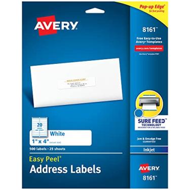 Imagem de Avery Etiquetas de endereço com alimentação segura para impressoras jato de tinta, 2,54 cm x 10,16 cm, 500 etiquetas, adesivo permanente (8161), branco