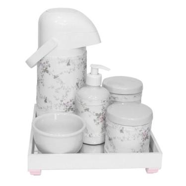 Imagem de Kit Higiene Espelho Completo Porcelanas, Garrafa E Capa Rosa Quarto Be