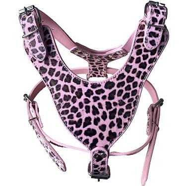 Imagem de Pimaodog Peitoral para cães de couro macio grande Pitbull Mastim Boxer Baú para 66 ~ 86 cm Ajustável (Leopardo)