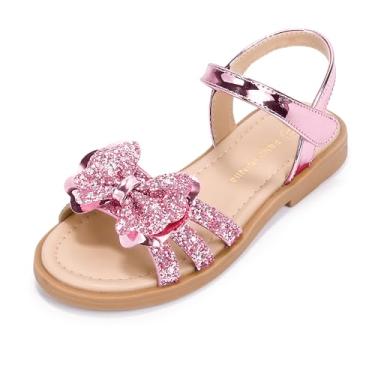 Imagem de PANDANINJIA Clover Sandálias femininas para bebês e crianças pequenas/crianças grandes bico aberto lindo laço sandália social sapatos de verão, Trevo, paetê rosa, 8 Toddler