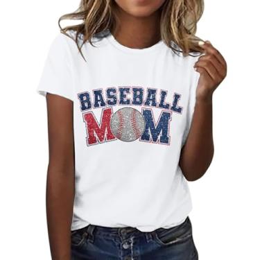 Imagem de Camiseta feminina de beisebol com estampa de letra MOM, manga curta, gola redonda, presentes engraçados, túnica, camiseta de verão, Branco, GG