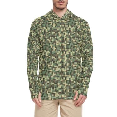 Imagem de Camiseta masculina camuflada com capuz manga comprida FPS 50 camiseta masculina Rash Guard camisetas à prova de sol UV, Quebra-cabeça de camuflagem, XXG