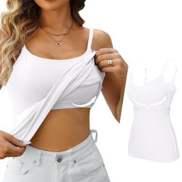 Imagem de Camisetas femininas com sutiã embutido 2024 verão alças ajustáveis com sutiã de prateleira, camisetas sexy elásticas, Branco, 4G