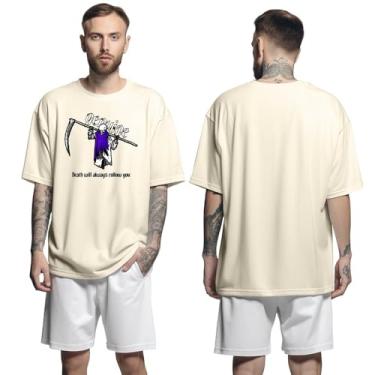 Imagem de Camisa Camiseta Oversized Streetwear Genuine Grit Masculina Larga 100% Algodão 30.1 Death Alwayas Follow You - Bege - G